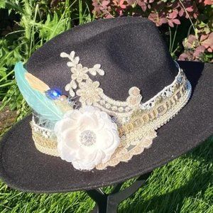 Black Embellished Fedora